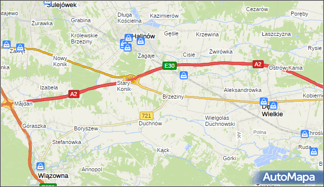 mapa Brzeziny gmina Halinów, Brzeziny gmina Halinów na mapie Targeo