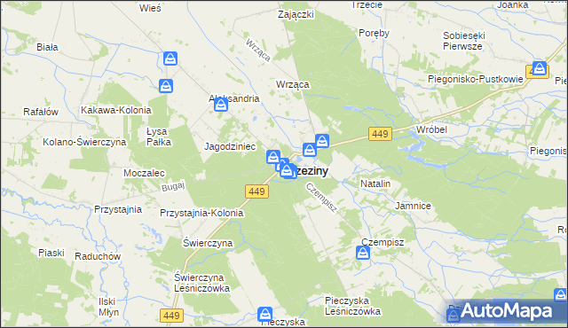 mapa Brzeziny powiat kaliski, Brzeziny powiat kaliski na mapie Targeo