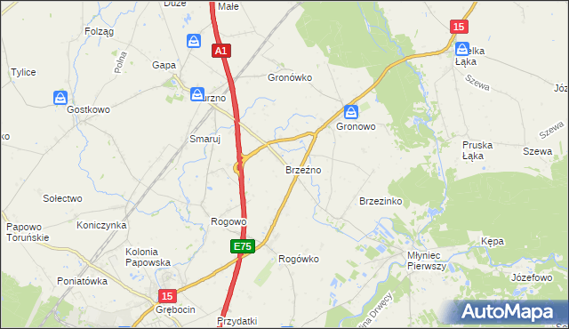mapa Brzeźno gmina Lubicz, Brzeźno gmina Lubicz na mapie Targeo
