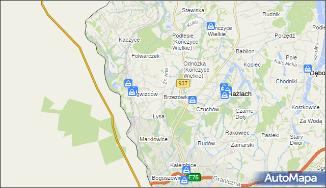 mapa Brzezówka gmina Hażlach, Brzezówka gmina Hażlach na mapie Targeo