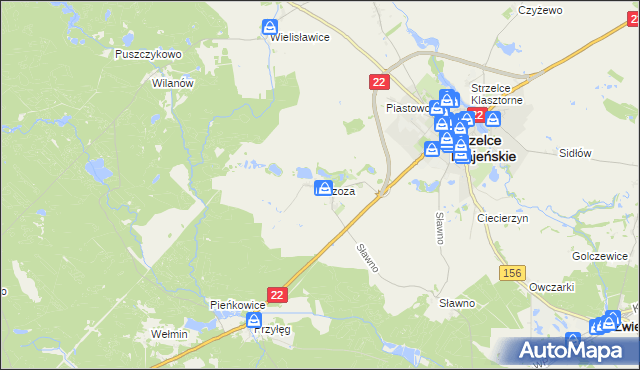 mapa Brzoza gmina Strzelce Krajeńskie, Brzoza gmina Strzelce Krajeńskie na mapie Targeo