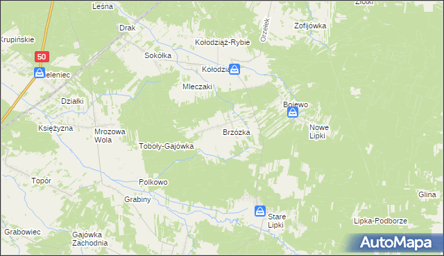 mapa Brzózka gmina Stoczek, Brzózka gmina Stoczek na mapie Targeo