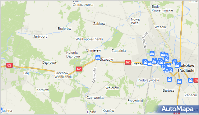 mapa Brzozów gmina Sokołów Podlaski, Brzozów gmina Sokołów Podlaski na mapie Targeo