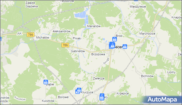 mapa Brzozowa gmina Secemin, Brzozowa gmina Secemin na mapie Targeo