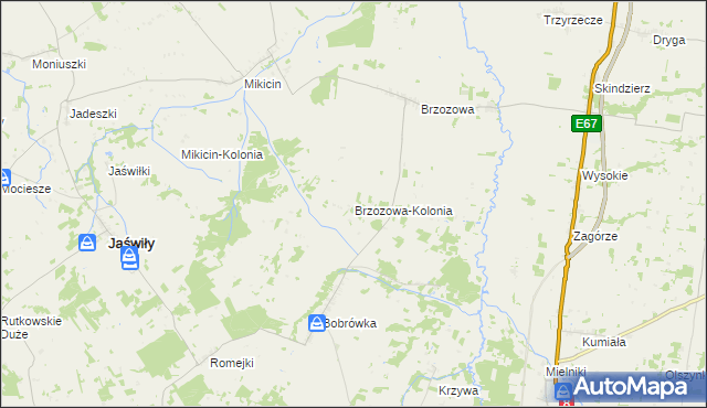 mapa Brzozowa-Kolonia, Brzozowa-Kolonia na mapie Targeo