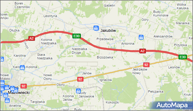 mapa Brzozówka gmina Jakubów, Brzozówka gmina Jakubów na mapie Targeo