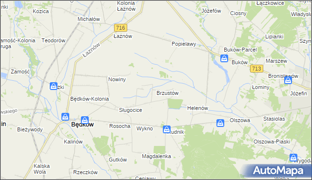 mapa Brzustów gmina Będków, Brzustów gmina Będków na mapie Targeo