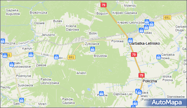 mapa Brzustów gmina Garbatka-Letnisko, Brzustów gmina Garbatka-Letnisko na mapie Targeo