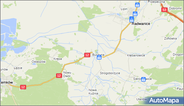 mapa Buczyna gmina Radwanice, Buczyna gmina Radwanice na mapie Targeo