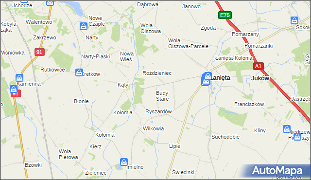 mapa Budy Stare gmina Łanięta, Budy Stare gmina Łanięta na mapie Targeo