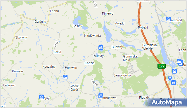 mapa Budyty, Budyty na mapie Targeo