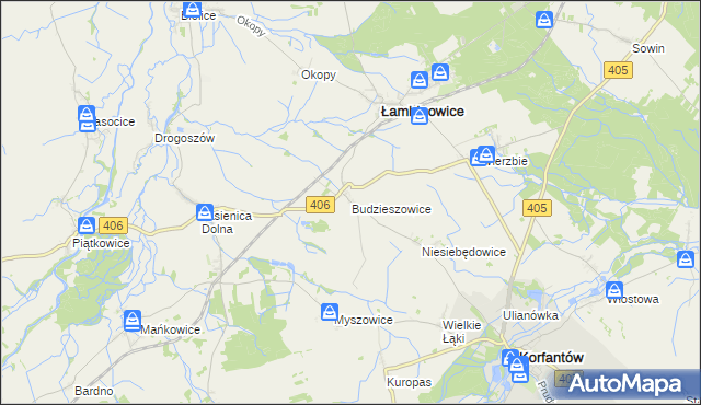 mapa Budzieszowice gmina Łambinowice, Budzieszowice gmina Łambinowice na mapie Targeo