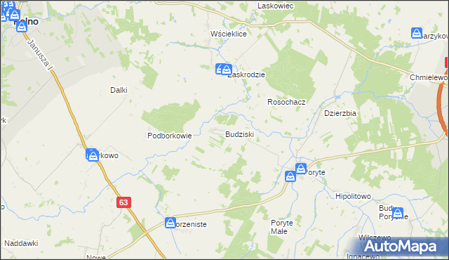 mapa Budziski gmina Stawiski, Budziski gmina Stawiski na mapie Targeo