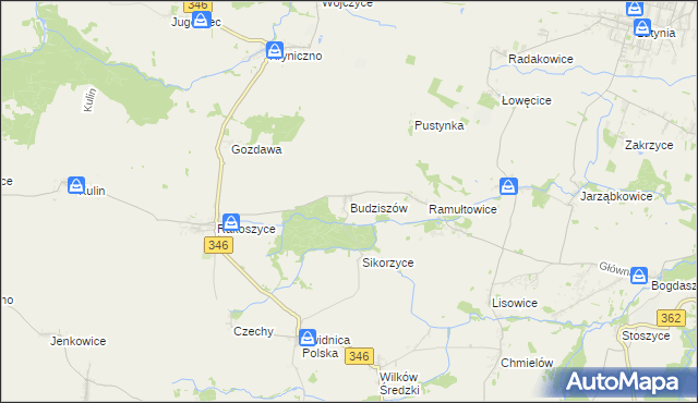 mapa Budziszów gmina Kostomłoty, Budziszów gmina Kostomłoty na mapie Targeo