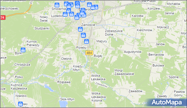 mapa Bugaj gmina Bełchatów, Bugaj gmina Bełchatów na mapie Targeo