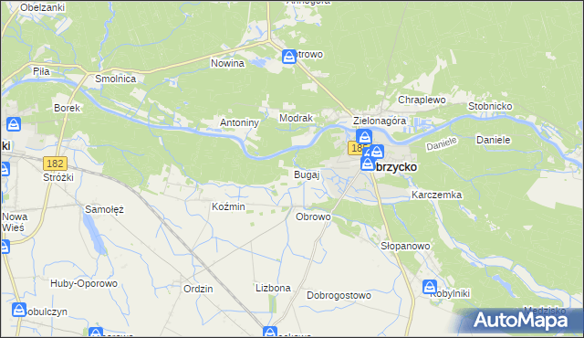 mapa Bugaj gmina Obrzycko, Bugaj gmina Obrzycko na mapie Targeo