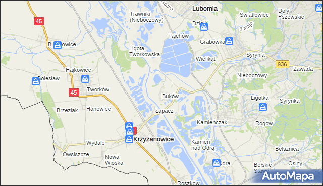 mapa Buków gmina Lubomia, Buków gmina Lubomia na mapie Targeo