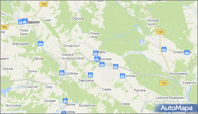 mapa Bukowa gmina Krasocin, Bukowa gmina Krasocin na mapie Targeo