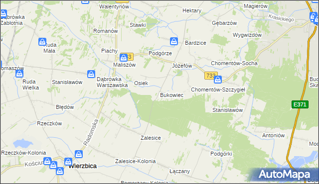 mapa Bukowiec gmina Kowala, Bukowiec gmina Kowala na mapie Targeo
