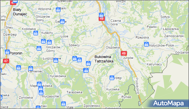 mapa Bukowina Tatrzańska, Bukowina Tatrzańska na mapie Targeo