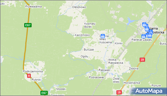 mapa Burczak gmina Czarna Białostocka, Burczak gmina Czarna Białostocka na mapie Targeo