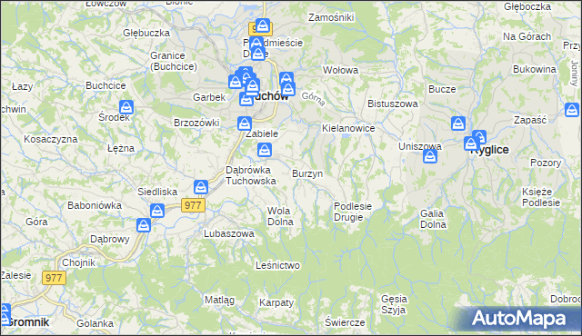 mapa Burzyn gmina Tuchów, Burzyn gmina Tuchów na mapie Targeo