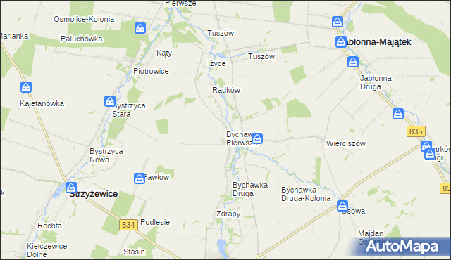 mapa Bychawka Pierwsza, Bychawka Pierwsza na mapie Targeo