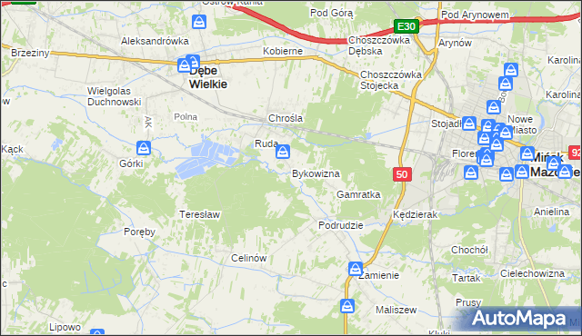 mapa Bykowizna, Bykowizna na mapie Targeo