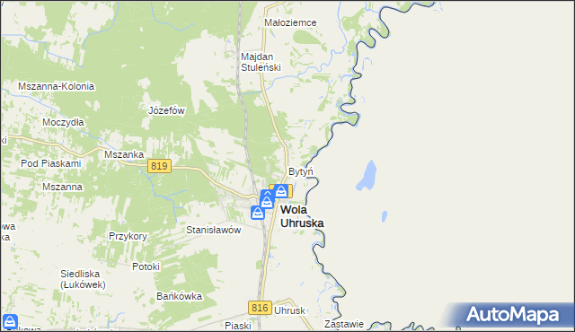 mapa Bytyń gmina Wola Uhruska, Bytyń gmina Wola Uhruska na mapie Targeo