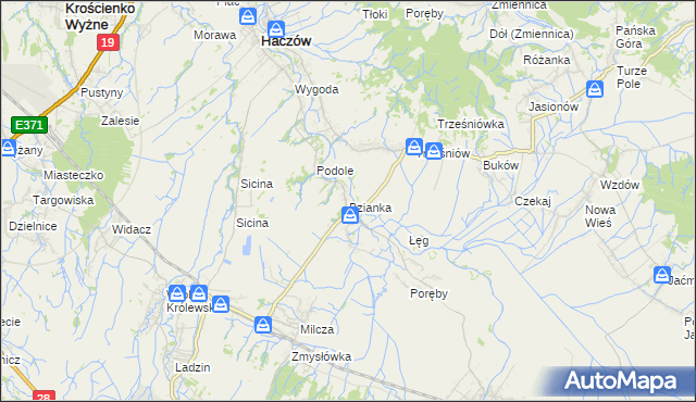 mapa Bzianka gmina Rymanów, Bzianka gmina Rymanów na mapie Targeo