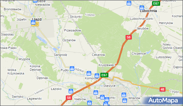 mapa Cekanów gmina Tomaszów Mazowiecki, Cekanów gmina Tomaszów Mazowiecki na mapie Targeo