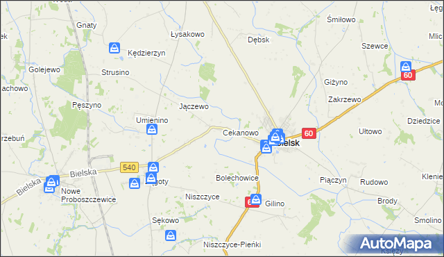 mapa Cekanowo gmina Bielsk, Cekanowo gmina Bielsk na mapie Targeo