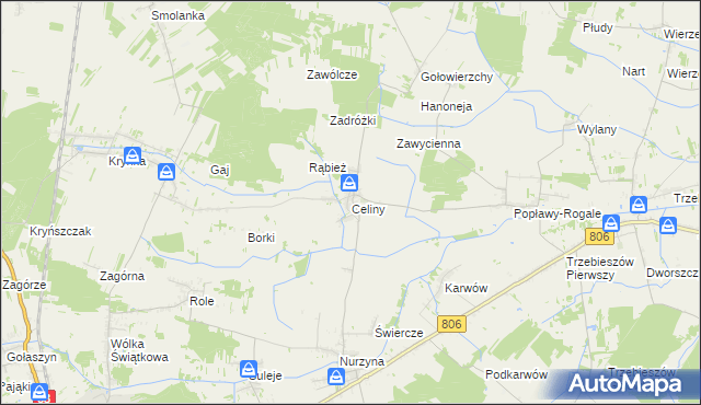 mapa Celiny gmina Trzebieszów, Celiny gmina Trzebieszów na mapie Targeo