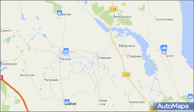 mapa Chabowo, Chabowo na mapie Targeo