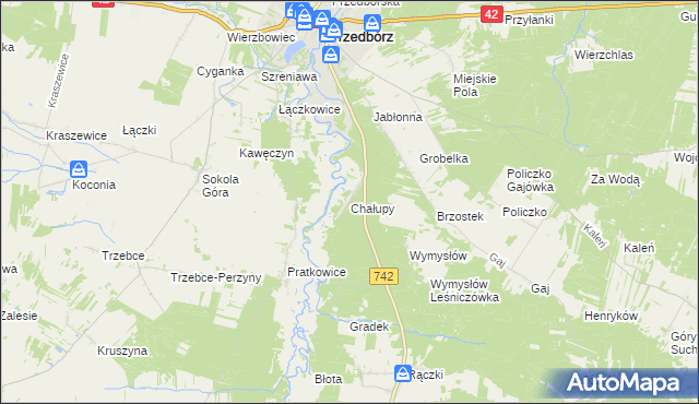 mapa Chałupy gmina Przedbórz, Chałupy gmina Przedbórz na mapie Targeo