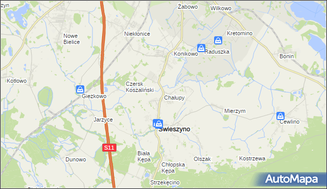 mapa Chałupy gmina Świeszyno, Chałupy gmina Świeszyno na mapie Targeo