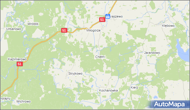 mapa Chełm gmina Lidzbark Warmiński, Chełm gmina Lidzbark Warmiński na mapie Targeo