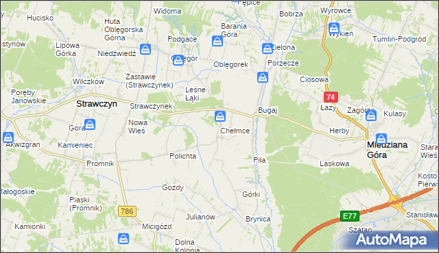 mapa Chełmce gmina Strawczyn, Chełmce gmina Strawczyn na mapie Targeo