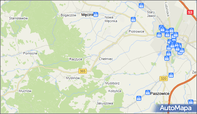 mapa Chełmiec gmina Męcinka, Chełmiec gmina Męcinka na mapie Targeo