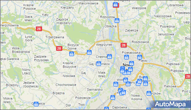 mapa Chełmiec powiat nowosądecki, Chełmiec powiat nowosądecki na mapie Targeo