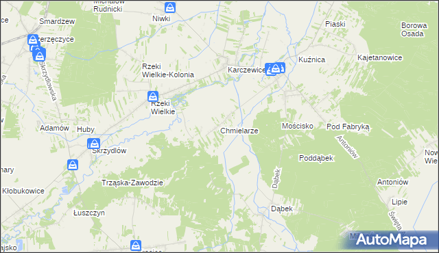 mapa Chmielarze gmina Kłomnice, Chmielarze gmina Kłomnice na mapie Targeo
