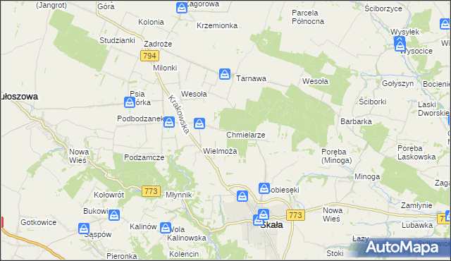 mapa Chmielarze gmina Skała, Chmielarze gmina Skała na mapie Targeo