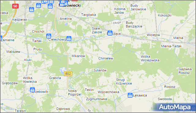 mapa Chmielew gmina Mińsk Mazowiecki, Chmielew gmina Mińsk Mazowiecki na mapie Targeo