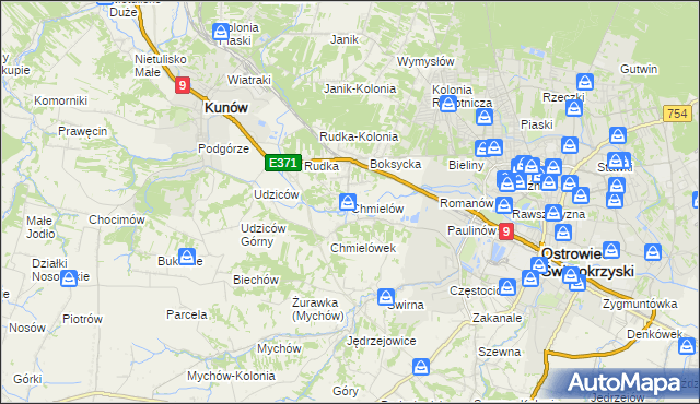 mapa Chmielów gmina Bodzechów, Chmielów gmina Bodzechów na mapie Targeo