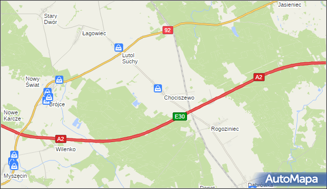 mapa Chociszewo gmina Trzciel, Chociszewo gmina Trzciel na mapie Targeo