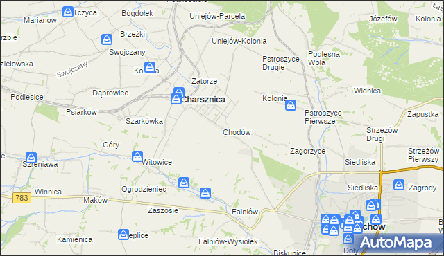 mapa Chodów gmina Charsznica, Chodów gmina Charsznica na mapie Targeo