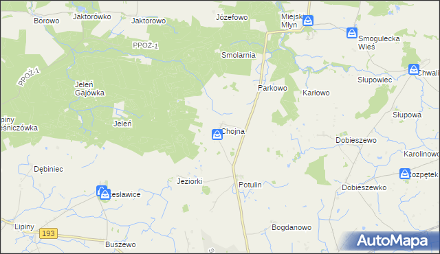 mapa Chojna gmina Gołańcz, Chojna gmina Gołańcz na mapie Targeo