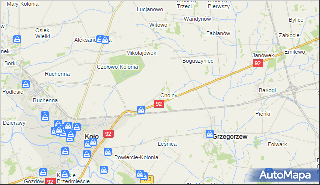 mapa Chojny gmina Koło, Chojny gmina Koło na mapie Targeo