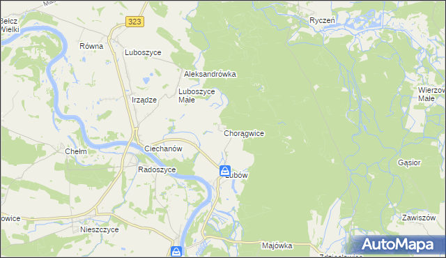 mapa Chorągwice, Chorągwice na mapie Targeo
