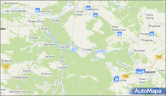 mapa Chotów gmina Krasocin, Chotów gmina Krasocin na mapie Targeo